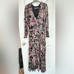 Nostalgia Floral V-Neck Long Sleeve Maxi Dress - Black, Purple, Cream